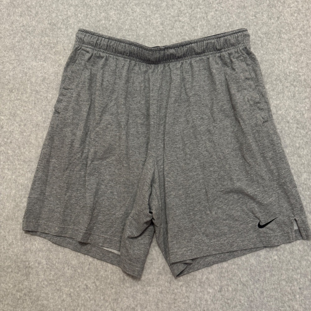 Nike Dri-FIT Mens XXL Heather Grey Jersey Knit Training Shorts Swoosh Logo